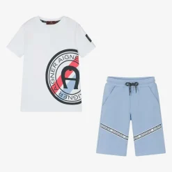 AIGNER Outfit Sets*Boys White & Blue Cotton Shorts Set