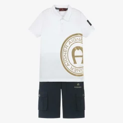 AIGNER Outfit Sets*Boys White & Blue Cotton Shorts Set