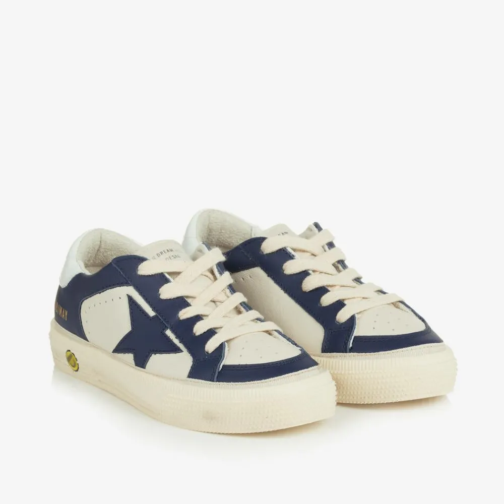 Golden Goose Trainers|Trainers*Boys White & Blue Leather May Trainers