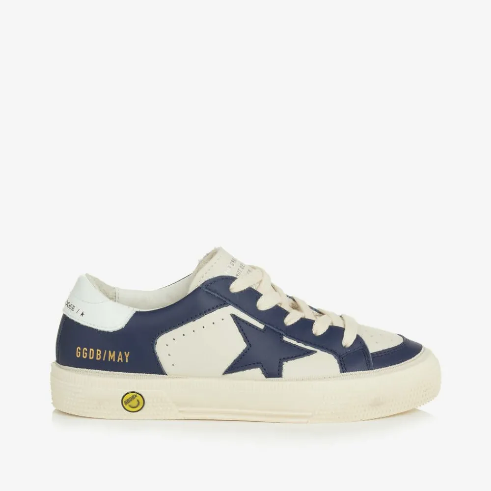 Golden Goose Trainers|Trainers*Boys White & Blue Leather May Trainers