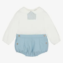 Babidu Outfit Sets*Boys White & Blue Shorts Set