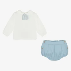 Babidu Outfit Sets*Boys White & Blue Shorts Set