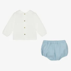 Babidu Outfit Sets*Boys White & Blue Shorts Set