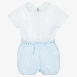 Sarah Louise Outfit Sets*Boys White & Blue Shorts Set