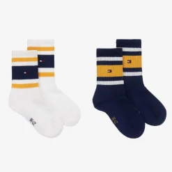 Tommy Hilfiger Socks*Boys White & Blue Striped Cotton Socks (2 Pack)