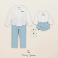 Babidu Outfit Sets*Boys White & Blue Trouser Set