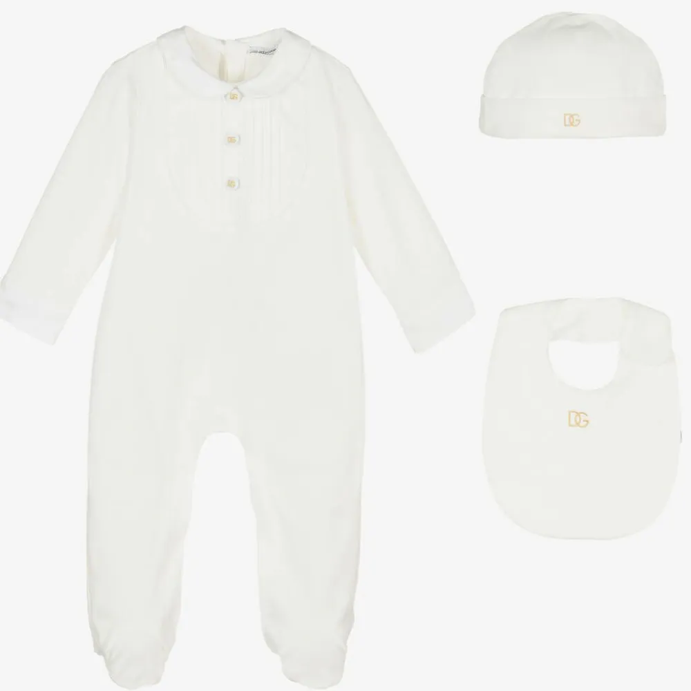 Dolce amp; Gabbana Gifts|Babysuits*Boys White & Gold Cotton Babysuit Gift Set