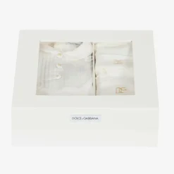 Dolce amp; Gabbana Gifts|Babysuits*Boys White & Gold Cotton Babysuit Gift Set