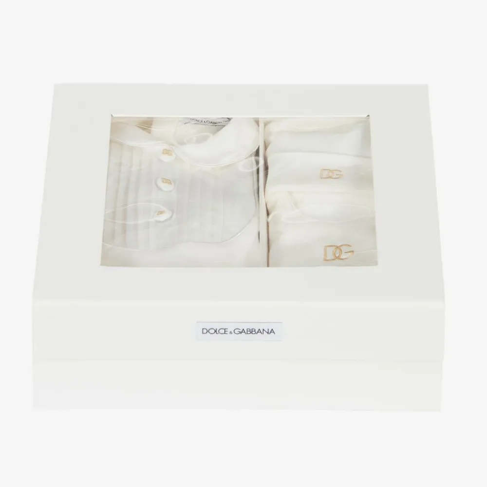 Dolce amp; Gabbana Gifts|Babysuits*Boys White & Gold Cotton Babysuit Gift Set