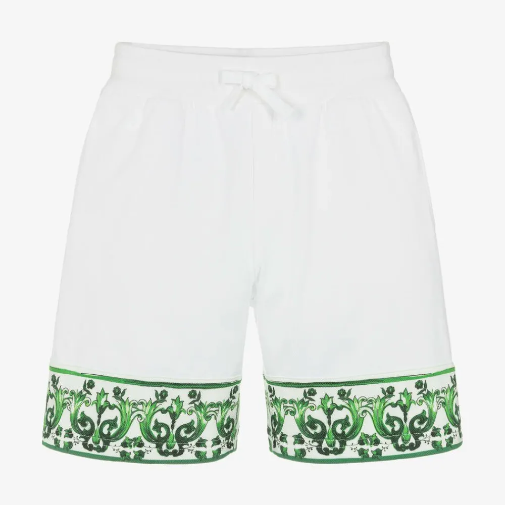 Dolce amp; Gabbana Shorts*Boys White & Green Majolica Shorts