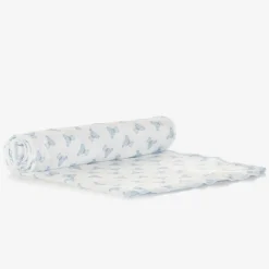 Magnolia Baby Gifts*Boys White & Blue Pima Cotton Blanket (100cm)