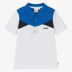 BOSS Tops*Boys White Colour Block Cotton Polo Shirt