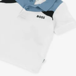 BOSS Tops*Boys White Colourblock Cotton Polo Shirt