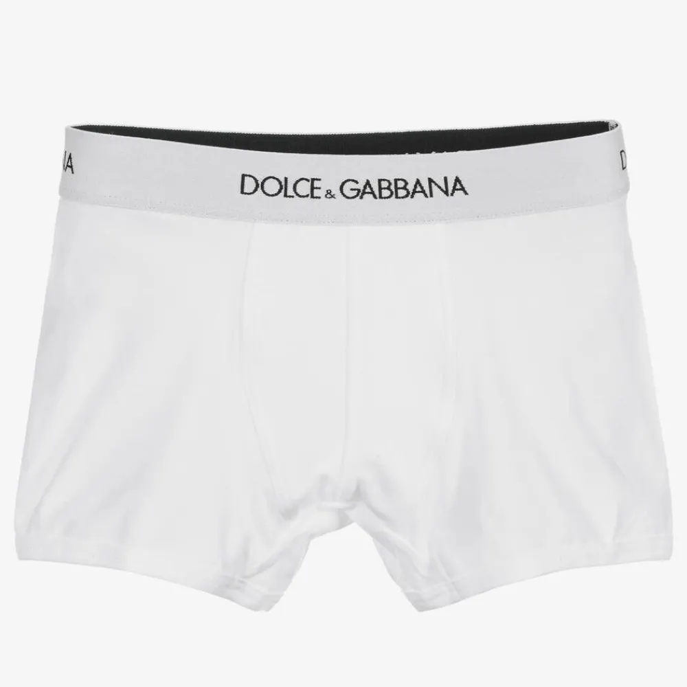 Dolce amp; Gabbana Underwear*Boys White Cotton Boxers (2 Pack)