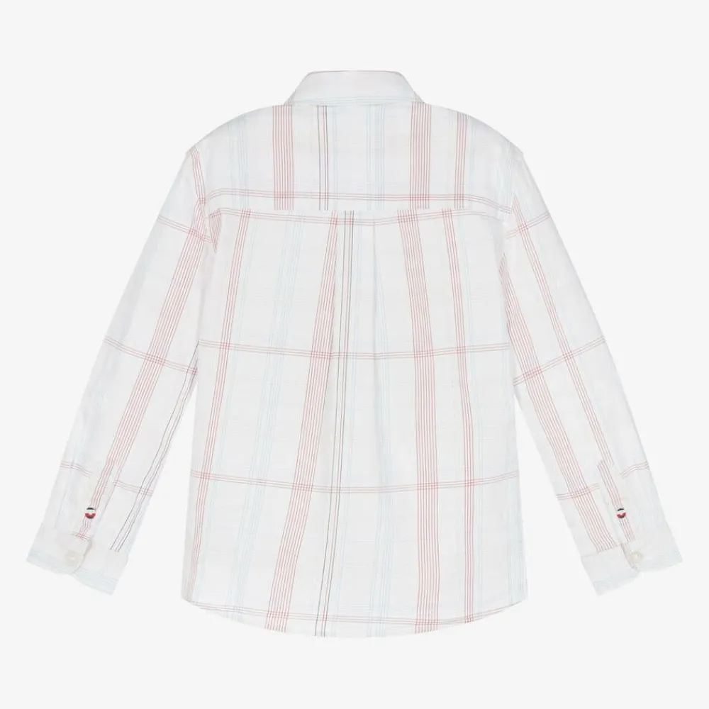 Tommy Hilfiger Tops*Boys White Cotton Checked Shirt