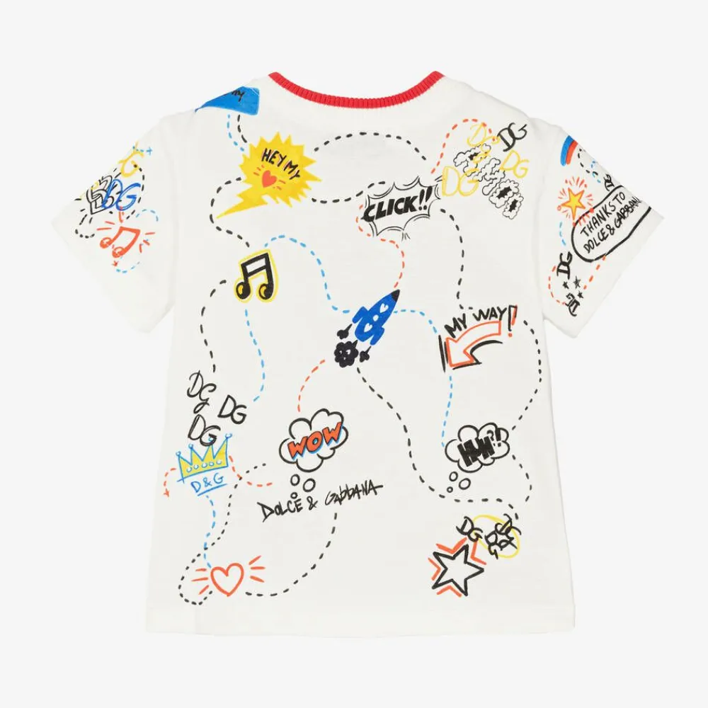 Dolce amp; Gabbana Tops*Boys White Cotton Graphic Print T-Shirt
