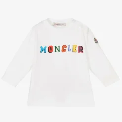 Moncler Enfant Tops*Boys White Cotton Logo Top