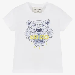 KENZO KIDS Tops*Boys White Cotton Tiger T-Shirt