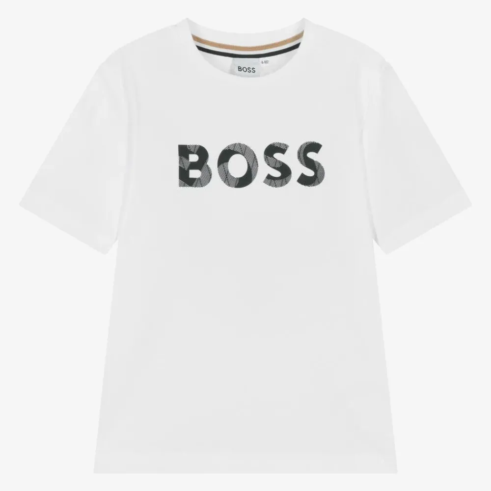 BOSS Tops*Boys White Cotton T-Shirt