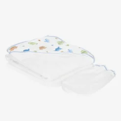 Kissy Kissy Towels & Robes*Boys White Dino Domain Hooded Towel & Mitt Set