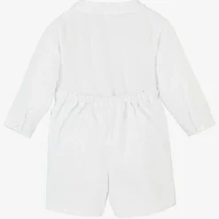 Sarah Louise Outfit Sets*Boys White Hand-Smocked Buster Suit