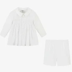 Sarah Louise Outfit Sets*Boys White Hand-Smocked Buster Suit