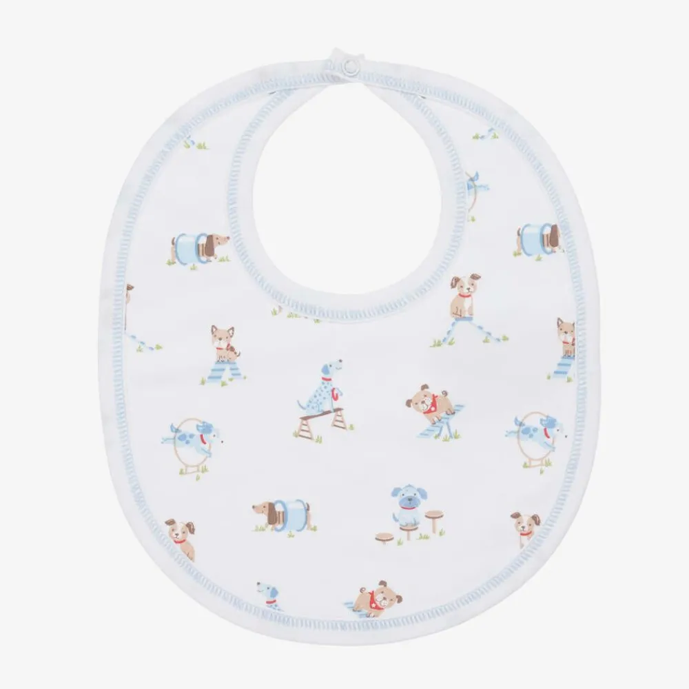 Kissy Kissy Feeding Accessories*Boys White Pima Cotton Playground Pups Bib