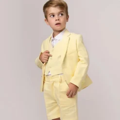 Caramelo Kids Suits*Boys Yellow Linen & Cotton Shorts Suit