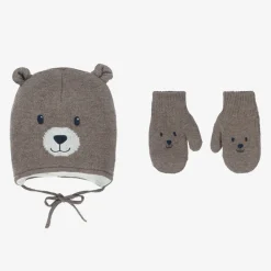 Mayoral Hats*Brown Cotton Bear Hat & Mittens Set