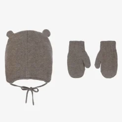 Mayoral Hats*Brown Cotton Bear Hat & Mittens Set