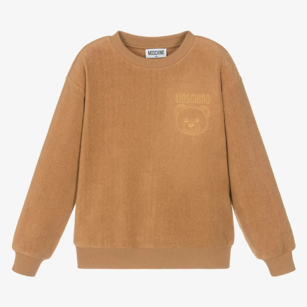 Moschino Kid-Teen Tops*Brown Cotton Fleece Teddy Bear Sweatshirt