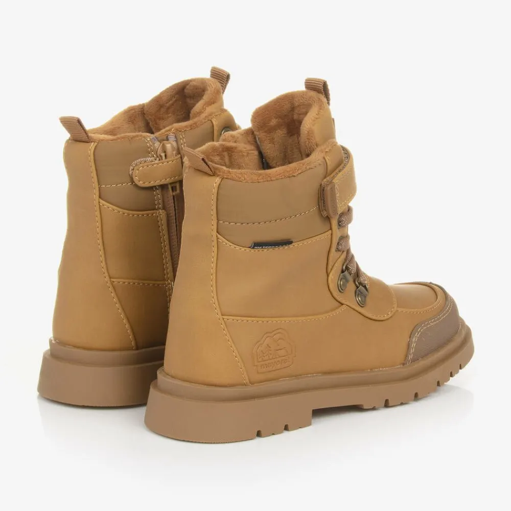 Mayoral Boots*Brown Faux Leather Waterproof Boots