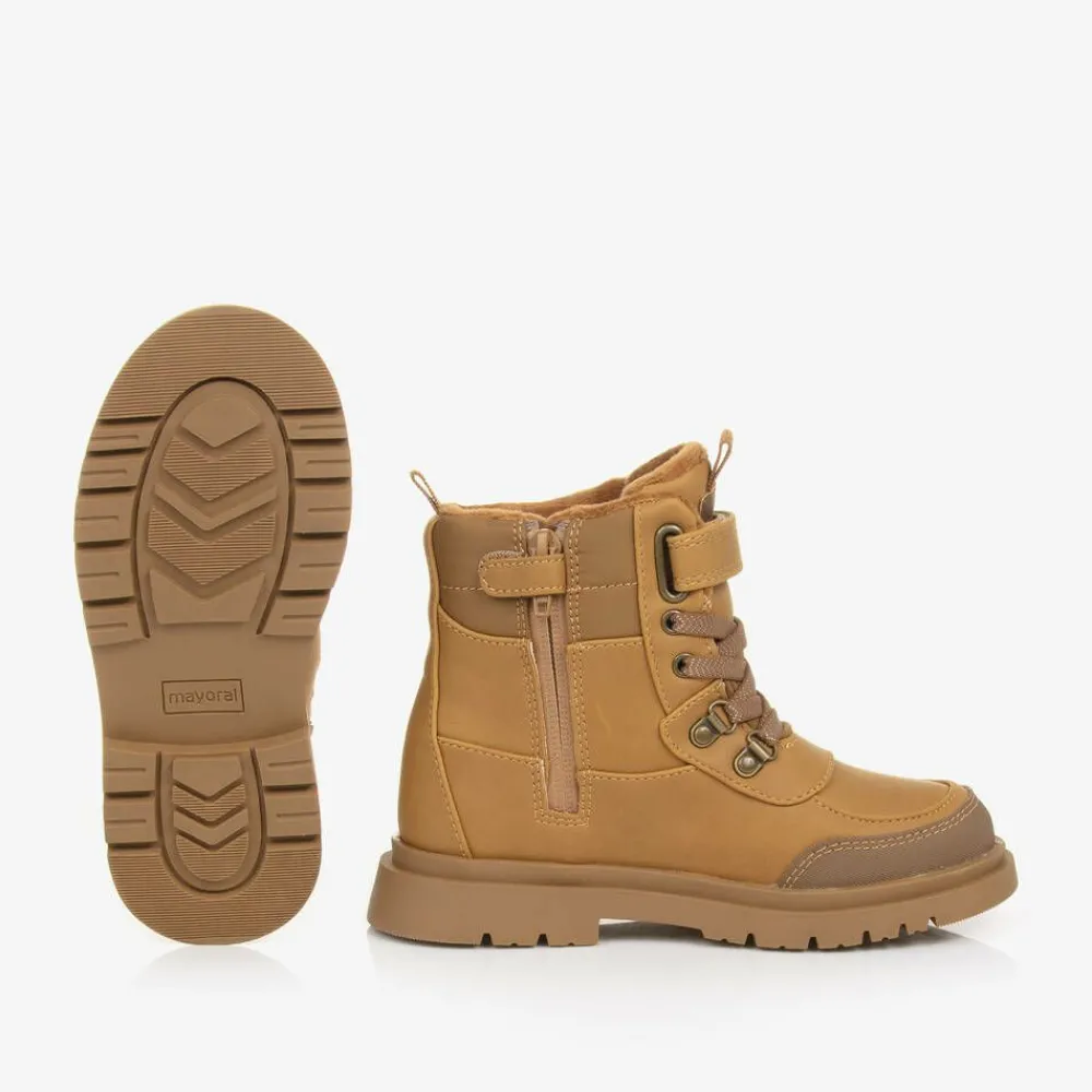 Mayoral Boots*Brown Faux Leather Waterproof Boots