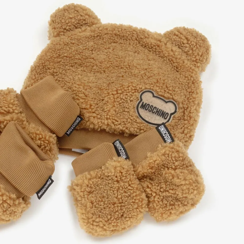 Moschino Baby Hats*Brown Fleece Hat & Booties Set