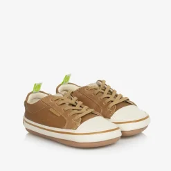 Tip Toey Joey Trainers|Trainers*Brown Leather First Walker Trainers
