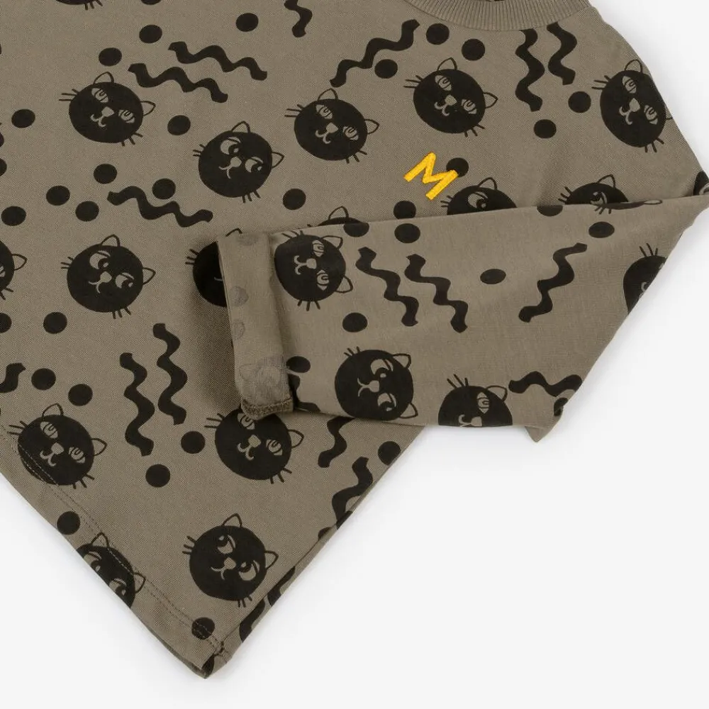 Mini Rodini Tops*Brown Organic Cotton Cats Top