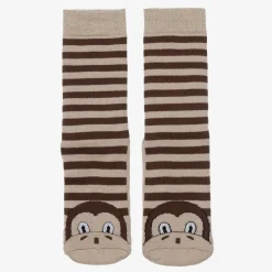 Country Kids Socks|Socks*Brown Striped Monkey Slipper Socks