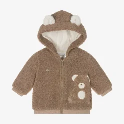 Mayoral Newborn Tops*Brown Teddy Fleece Zip-Up Baby Top