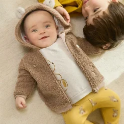 Mayoral Newborn Tops*Brown Teddy Fleece Zip-Up Baby Top