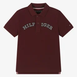 Tommy Hilfiger Tops*Burgundy Red Varsity Logo Polo Shirt