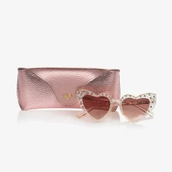 Angels Face Clothing Accessories*Clear Pink Heart Diamanté Sunglasses (UV400) Peach