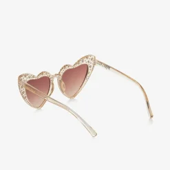 Angels Face Clothing Accessories*Clear Pink Heart Diamanté Sunglasses (UV400) Peach
