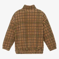 Mini Rodini Tops*Dark Beige Houndstooth Velour Sweatshirt