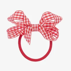 Peach Ribbons Hair Accessories*Gingham Bow Hair Elastic (7cm)