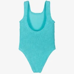 Hunza G Swimwear*Girls Blue Crinkle Swimsuit Aqua