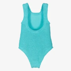 Hunza G Swimwear*Girls Blue Crinkle Swimsuit Aqua