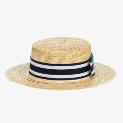 Beatrice amp; George Hats*Girls Beige & Blue Straw Boater