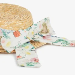Patachou Hats*Girls Beige & Floral Trim Straw Hat