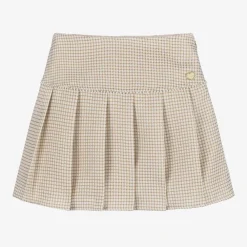 Le Chic Skirts*Girls Beige & Glittery Gold Pleated Skirt