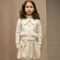 Le Chic Skirts*Girls Beige & Glittery Gold Pleated Skirt